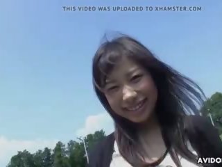 Adorable Asian Gal Spreads Legs Outdoors for Nice Finger.